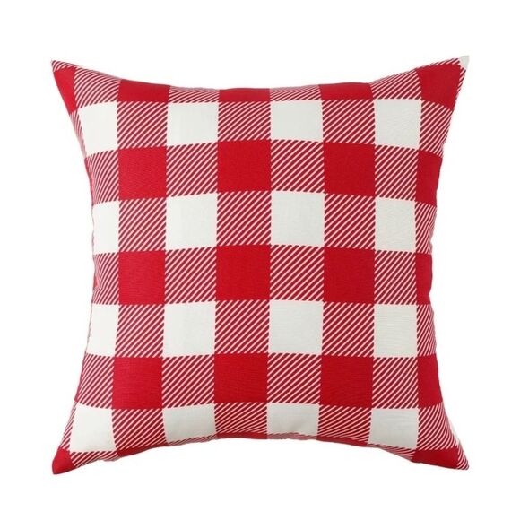 The Mountain Home Collection Decorative Plaid 18 in. x 18 in. Square Red Pillow - Picture 2 of 5